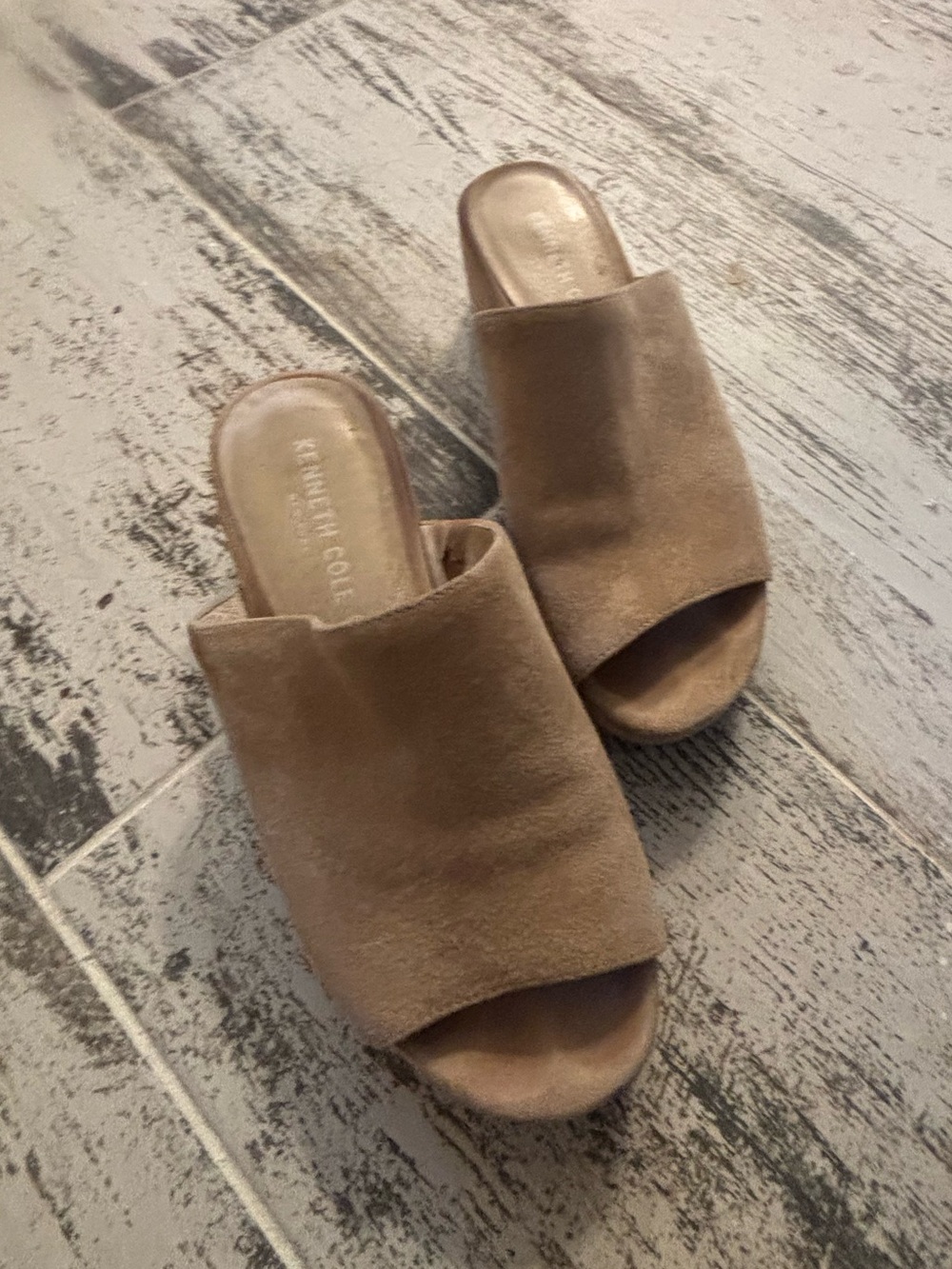 Cole Haan Suede Open-Toe Slide Mules in Taupe Brown